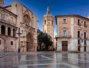 Wall Mural - The Placa de la Verge square with amazing architecture in Valencia at dawn, Spain