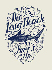 Wall Mural - Surf and shark text with the waves view illustration, for t-shirt prints, posters and other uses.