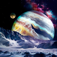Wall Mural - a deserted abstract colorful alien landscape. alien planets during sunrise. a beautiful landscape on