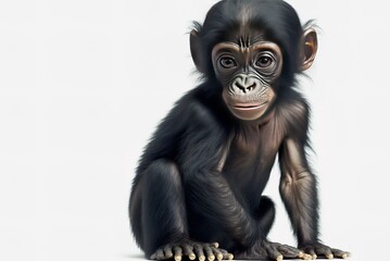 4 month old pan paniscus infant bonobo, against white backdrop Generative AI