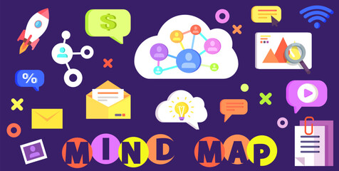 Wall Mural - modern technology, social media, communication in global computer networks. mind map concept. storag