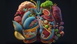 Anatomy of the Human digestive system with wholesome foods for specific organs concept for a healthy digestive system . 3d illustration of the medical concept. generative AI