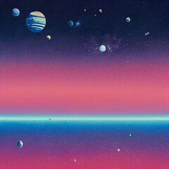 space landscape, vintage poster style, cosmic miasma, pop art, abstract, crazy, and psychedelic back