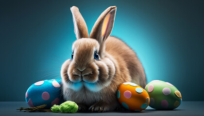 illustration easter bunny with easter eggs. Generate AI