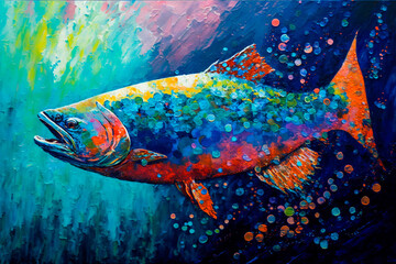 Wall Mural - Colorful salmon fish. Generative AI