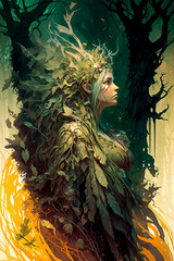 Fantasy forest spirit, ghost, elf, magic. Generative AI