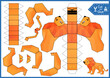 Paper craft game cut and glue toy lion. Create papercraft 3d toys. Activity printable gaming page. Birthday template worksheet. Vector kids cutout art puzzle.