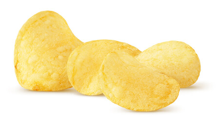 Wall Mural - Isolated chips. Group of potato chips isolated on white background, with clipping path
