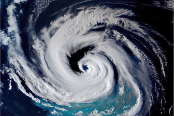 Wall Mural - hirricane epicenter cyclone view from space. generative ai