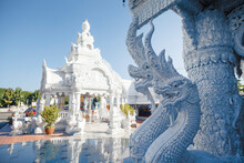 White Pavilion With Blue Sky Background. At Wat Ming Muang Temple, Nan Province, Thailand.