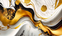 Ink, Paint, Abstraction. Close-up Image. Colorful Abstract Painting Background. Gold.  Oil Paint With A High Textured Texture. Art To Print. Generative AI