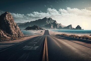 Wall Mural - Highway near the ocean - Created with Generative Ai