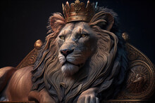 Golden Shining King Of Beasts Lion On A Royal Golden Throne.AI Generative Illustration