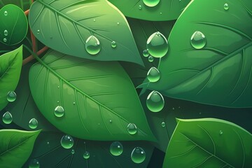 a background of natural green with water drops on leaves. Generative AI