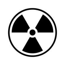 Radiation Sign. Danger Radioactive Warning On Container Isolated On White Background. Contamination Symbol. Black Trefoil Icon. Threat Dirty Nuclear Bomb. Atomic Hazard Sticker. Vector Illustration
