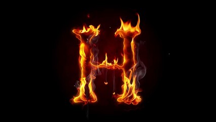 Wall Mural - Fire letter. Burning alphabet. Real flames, sparks and smoke in slow motion isolated on black background.