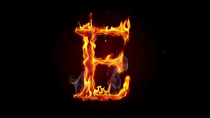 Wall Mural - Fire letter. Burning alphabet. Real flames, sparks and smoke in slow motion isolated on black background.