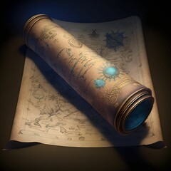 An ancient scroll showing the blueprints to the universe. Generative AI
