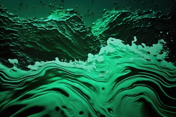 transparent, clear, and dark green water surface texture with splashes. Water waves in sunlight with copy space, abstract nature background, top view. emulsion micellar toner for cosmetics. Generative