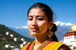 Portrait of Young Nepalese Woman in Traditional Clothing Mountain Backdrop Generative AI Photo