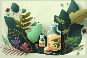 Wall Mural - Scientific concept is sample project about herbal medicine for health & beauty care. Beauty background. Scientist sampling chemical extract from organic natural. Generative AI