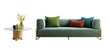 Green sofa with pillow and table