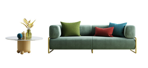 Wall Mural - Green sofa with pillow and table