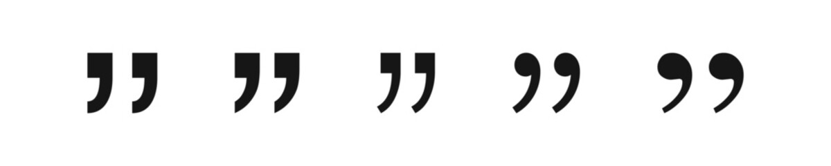Quotation icon. Speech symbol. Quote signs. Double comma symbols. Comment icons. Black color. Vector sign.