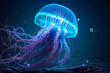 Glowing neon jellyfish with long tentacles. Generative AI