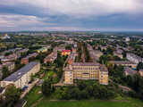 Fototapeta Na sufit - Aerial vIew of city Novyy Rozdil by drone. Summer Ukraine Lviv region, West Ukraine.