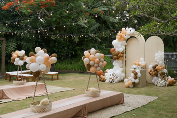 Wall Mural - creative gender neutral baby shower or birthday decoration in the garden. bohemian style outdoor eve