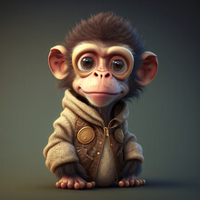 Cute Cartoon Monkey Character. Cartoon Monkey. Monkey. Cartoon Monkey On A Colorful Background. Cartoon Monkey With Cute Eyes. Generative AI.