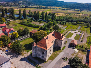 Aerial vIew by drone. Summer. Castle of Saint Miklos, Zakarpattia Ukraine Castles 