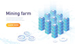 © Rudzhan - Mining farm concept. Mining cryptocurrency, bitcoin and litecoin. Financial literacy and passive income. Modern technologies and innovations. Poster or banner. Cartoon isometric vector illustration