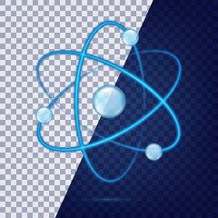 Atom orbit icon. Quantum physics. Blue color logo isolated on background. Medical symbol. Nuclear energy. Molecule structure. Fusion reactor. Proton core. Atomic neutron power. Vector illustration