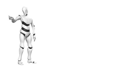 Detailed appearance of the gold-black AI robot under white background. Concept 3D CG of automatic operation, optimization and block chain. PNG file format.