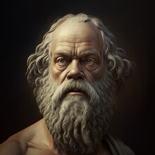 Portrait Illustration Of Old Man With Long White Beard Depicting The Ancient Greek 
Philosopher Socrates, Created With Generative AI Technology
