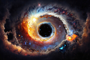 Wall Mural - Dramatic galaxy with exploding supernova and black hole, generative ai