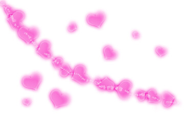 Wall Mural - A digital illustration of glowing pink hearts on a transparent background.