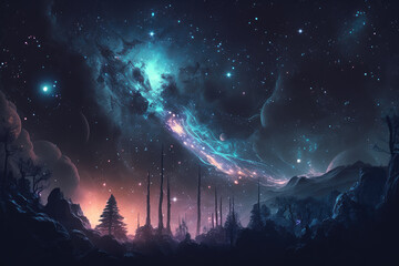 Wall Mural - Starry night sky filled with glowing galaxies, generative ai