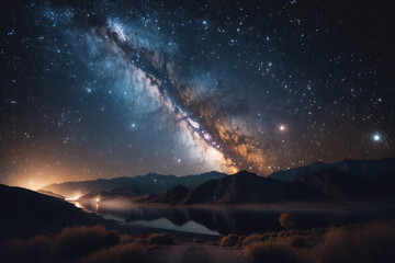 starry night with milky way and constellation of orion, generative ai