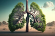A tree with green leaves in the shape of human lungs g, concept of Photosynthesis and Oxygenation, created with Generative AI technology