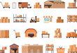 Wholesale store icons set cartoon vector. Marketplace supplier. Retail market