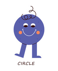 Wall Mural - geometric circle shape. purple character smiling and looking down, embarrassed, positive and optimis
