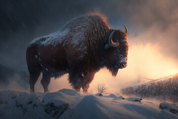 Wall Mural - bison in winter generative ai 