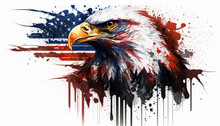 Patriotic Eagle Against The American Flag Illustration, Memorial Day, Proud Patriot, Red White And Blue, Freedom, Veterans Day, Troops And Military, Independence, Splatter Art