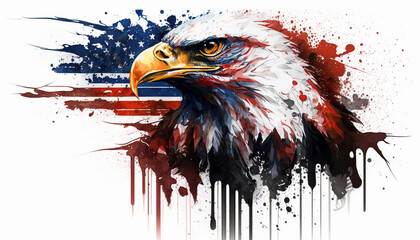 Patriotic Eagle against the American Flag Illustration, Memorial Day, Proud Patriot, Red White and Blue, Freedom, Veterans Day, Troops and Military, Independence, Splatter Art