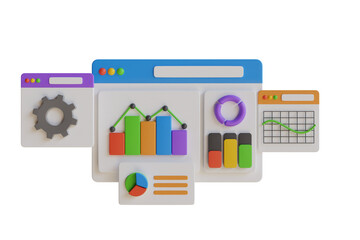 3D Illustration of Data Analysis for website and mobile website. Seo Optimization, financial report chart, data analysis, and web development concept. Can use for web banner & infographics
