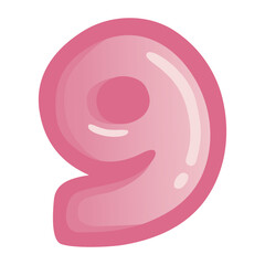 Wall Mural - Number 9 Nine Pink Bold Alphabet Vector Icon