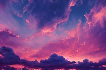 beautiful pink sky background. soft clouds at sunset. many blue, magenta and orange tones and patter